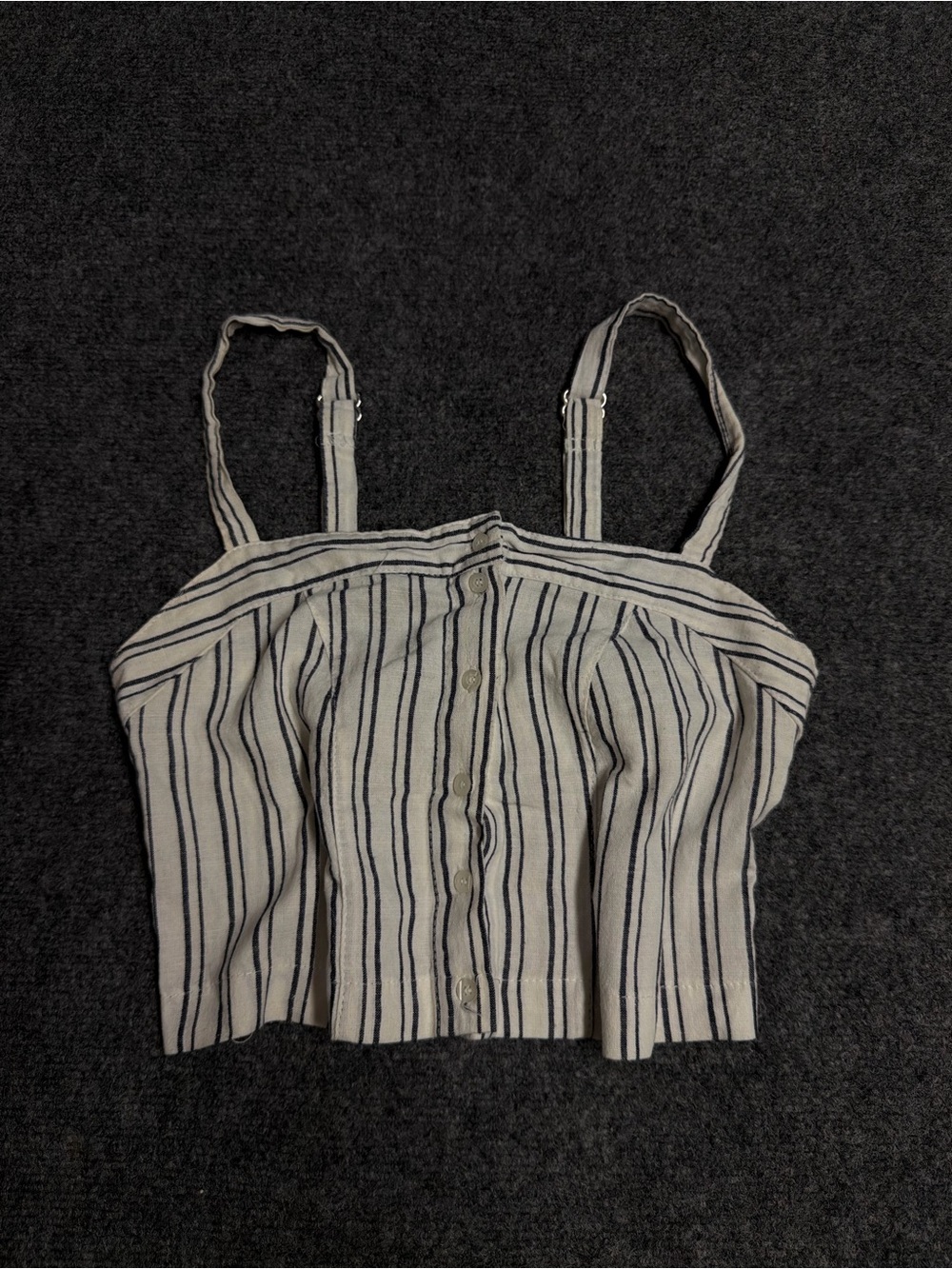 Brandy Melville Striped Button-Front Crop Tank Top - White with Navy Stripes